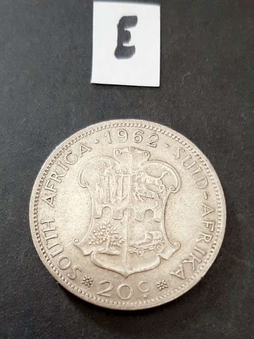 ** 1962  South Africa .500 Silver 20c Coin (VF/F).**