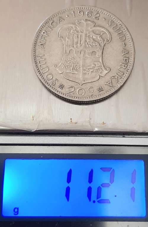 ** 1962  South Africa .500 Silver 20c Coin (VF/F).**