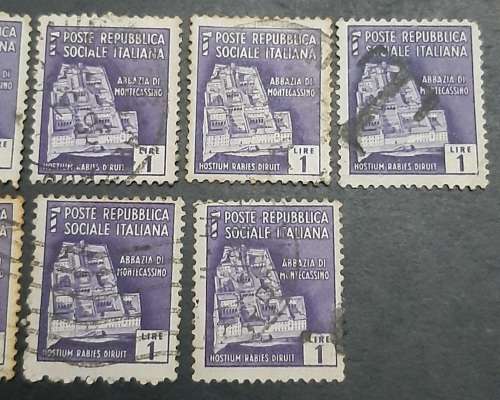 ** 1944 Italian Social Republic 1 Lire Stamps x9 (USED).**