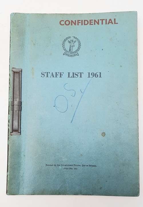 Rare 1961 Tanganyika Confidential Colonial Administration Staff List Guide