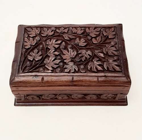 Ornate 19th Century Ceylonese Hardwood Secret Lock Jewellery Box 17cm x 12cm