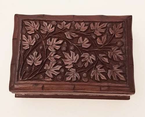 Ornate 19th Century Ceylonese Hardwood Secret Lock Jewellery Box 17cm x 12cm