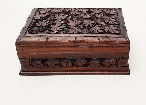Ornate 19th Century Ceylonese Hardwood Secret Lock Jewellery Box 17cm x 12cm