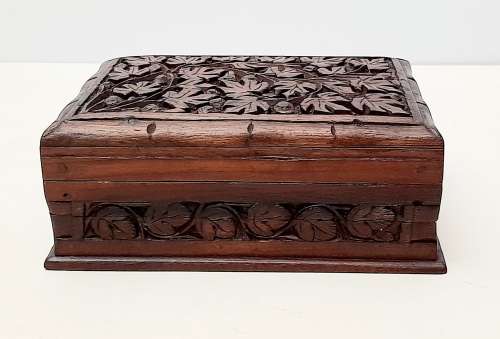 Ornate 19th Century Ceylonese Hardwood Secret Lock Jewellery Box 17cm x 12cm