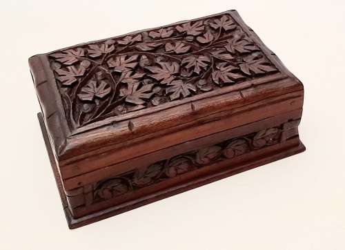 Ornate 19th Century Ceylonese Hardwood Secret Lock Jewellery Box 17cm x 12cm