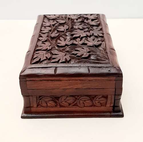 Ornate 19th Century Ceylonese Hardwood Secret Lock Jewellery Box 17cm x 12cm