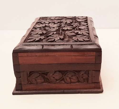 Ornate 19th Century Ceylonese Hardwood Secret Lock Jewellery Box 17cm x 12cm