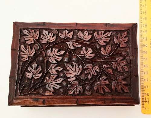 Ornate 19th Century Ceylonese Hardwood Secret Lock Jewellery Box 17cm x 12cm