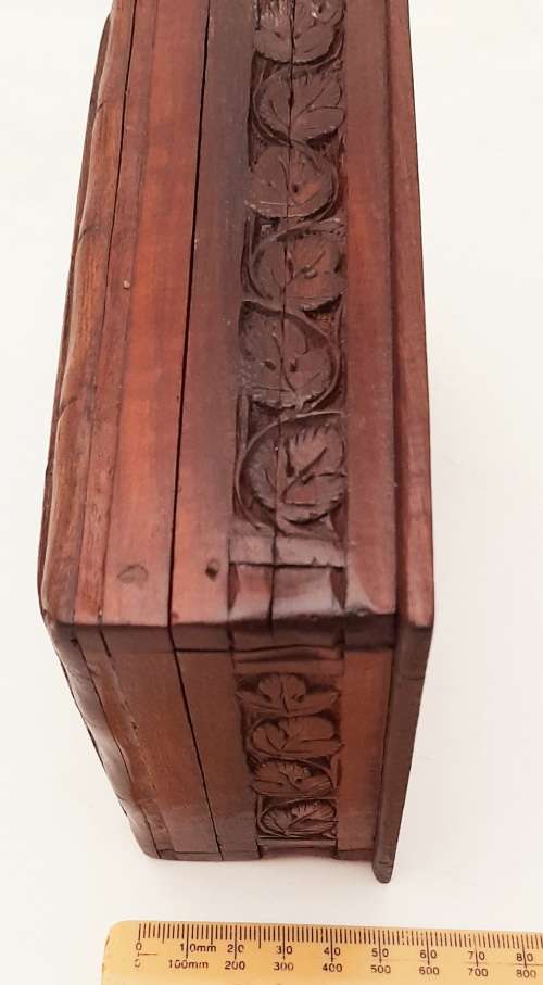 Ornate 19th Century Ceylonese Hardwood Secret Lock Jewellery Box 17cm x 12cm