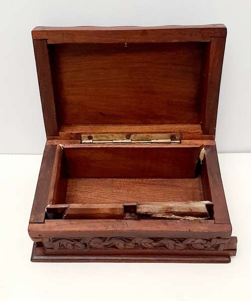 Ornate 19th Century Ceylonese Hardwood Secret Lock Jewellery Box 17cm x 12cm