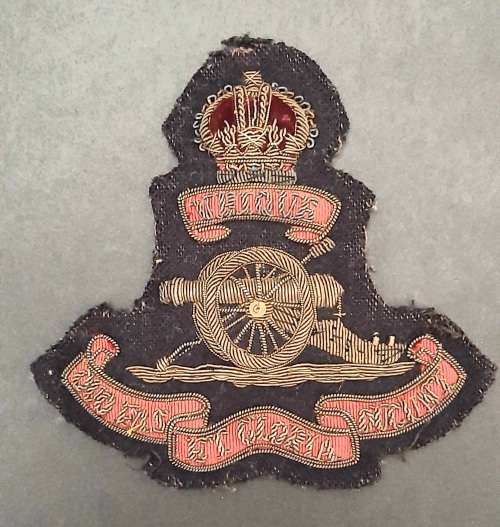 ** WW1 British Royal Artillery Bullion Regimental Badge (Made in Rhodesia).**
