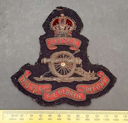 ** WW1 British Royal Artillery Bullion Regimental Badge (Made in Rhodesia).**