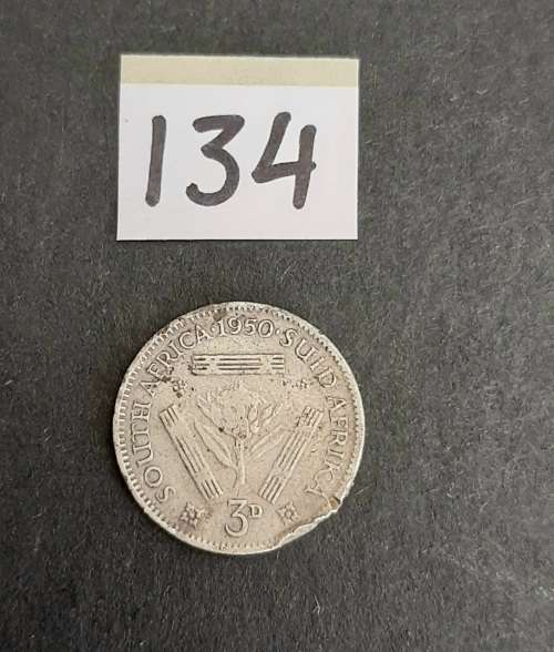 ** 1950 KGVI South Africa 3d  .800 Silver  Coin (F).**