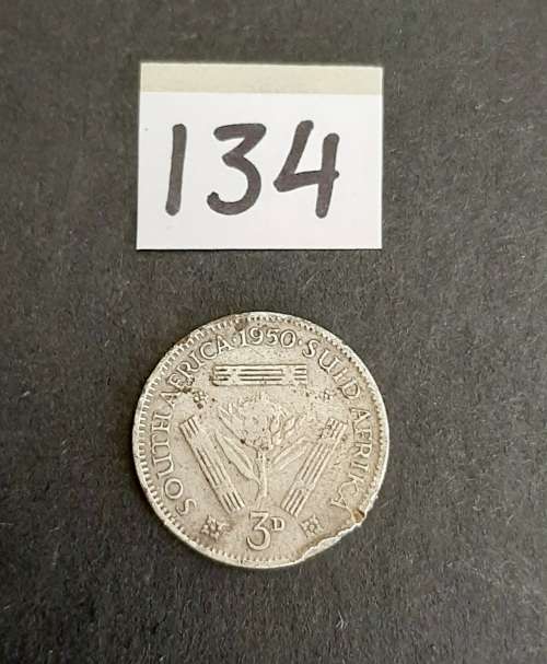 ** 1950 KGVI South Africa 3d  .800 Silver  Coin (F).**