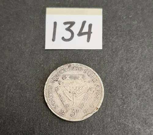 ** 1950 KGVI South Africa 3d  .800 Silver  Coin (F).**