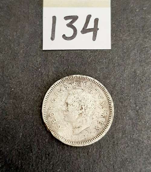 ** 1950 KGVI South Africa 3d  .800 Silver  Coin (F).**