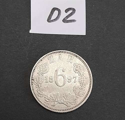 ** 1897 Zuid-Afrikaansche Republiek 6d .925 Silver Coin #D2(VF+).**