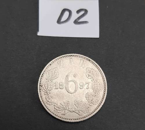 ** 1897 Zuid-Afrikaansche Republiek 6d .925 Silver Coin #D2(VF+).**