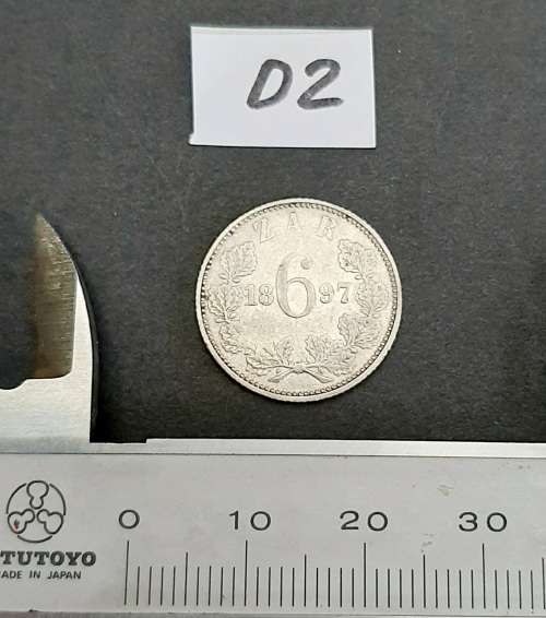 ** 1897 Zuid-Afrikaansche Republiek 6d .925 Silver Coin #D2(VF+).**