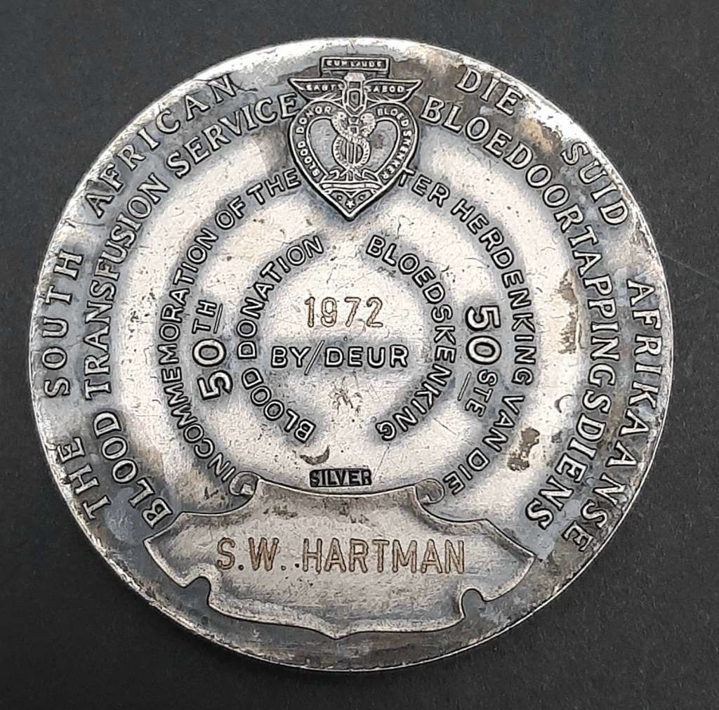 ** 1972 S.A. Blood Transfusion Service .925 Silver Medallion (60.12 gram)**