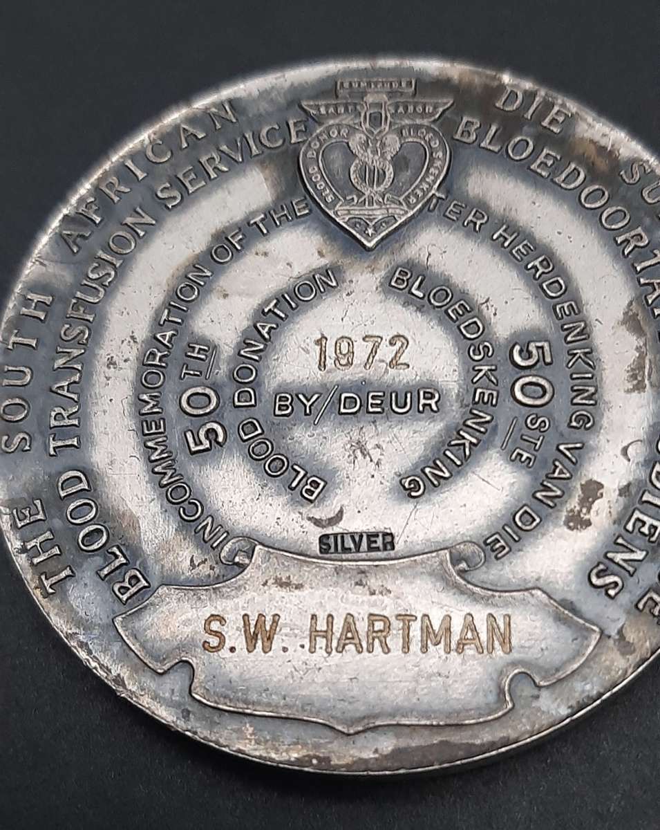 ** 1972 S.A. Blood Transfusion Service .925 Silver Medallion (60.12 gram)**