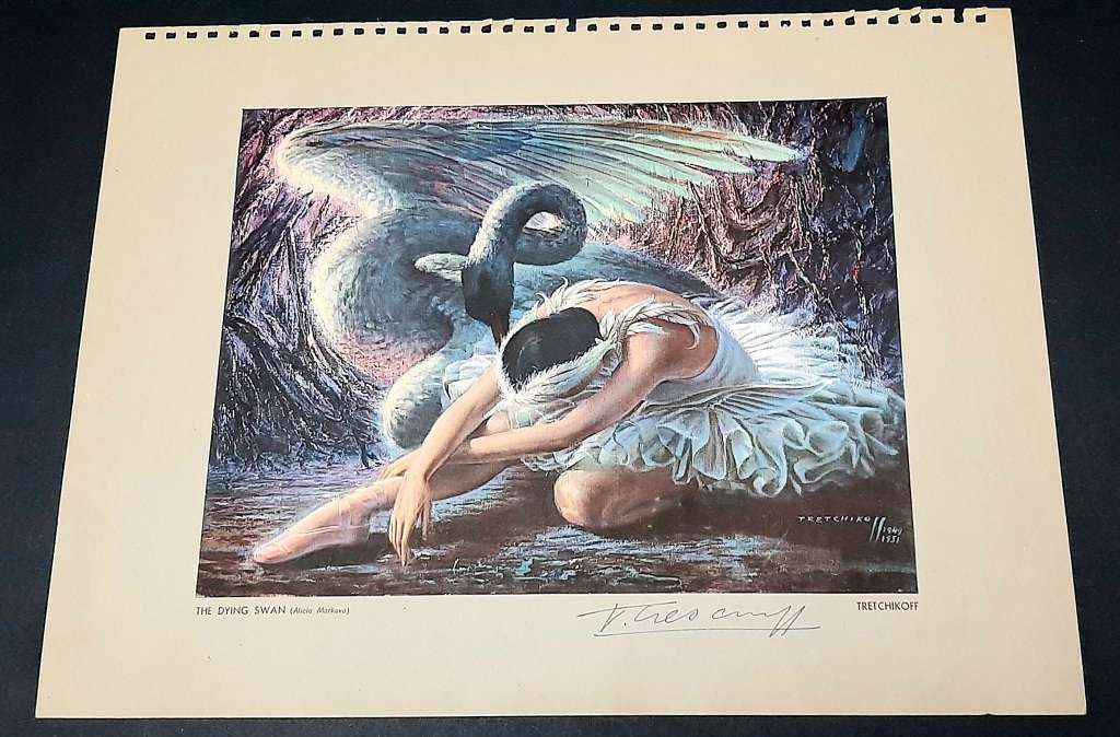 **RARE: Hand-Signed Vladimir Tretchikoff `The Dying Swan` Lithographic Print (36cm x27cm).**
