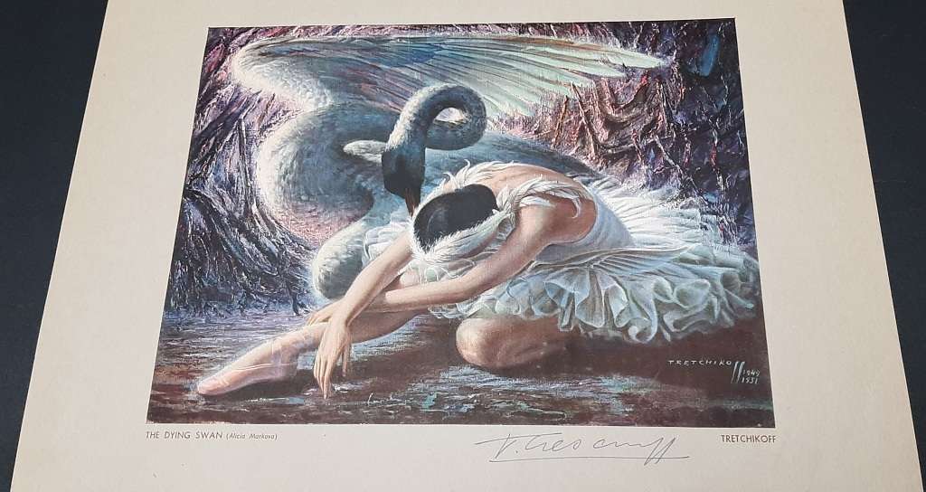 **RARE: Hand-Signed Vladimir Tretchikoff `The Dying Swan` Lithographic Print (36cm x27cm).**