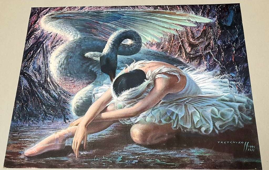 **RARE: Hand-Signed Vladimir Tretchikoff `The Dying Swan` Lithographic Print (36cm x27cm).**