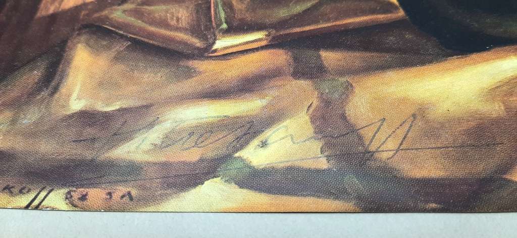 **RARE: Hand-Signed Vladimir Tretchikoff `Lotuses Painted on Wood Lithographic Print (36cm x27cm).**