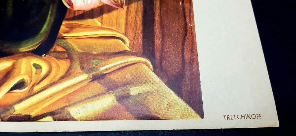 **RARE: Hand-Signed Vladimir Tretchikoff `Lotuses Painted on Wood Lithographic Print (36cm x27cm).**