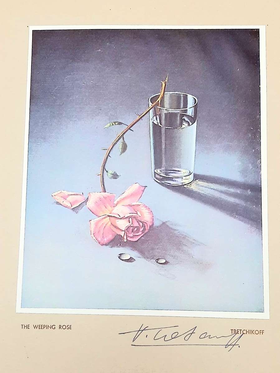 **RARE: Hand-Signed Vladimir Tretchikoff `The Weeping Rose`  Lithographic Print (36cm x27cm).**