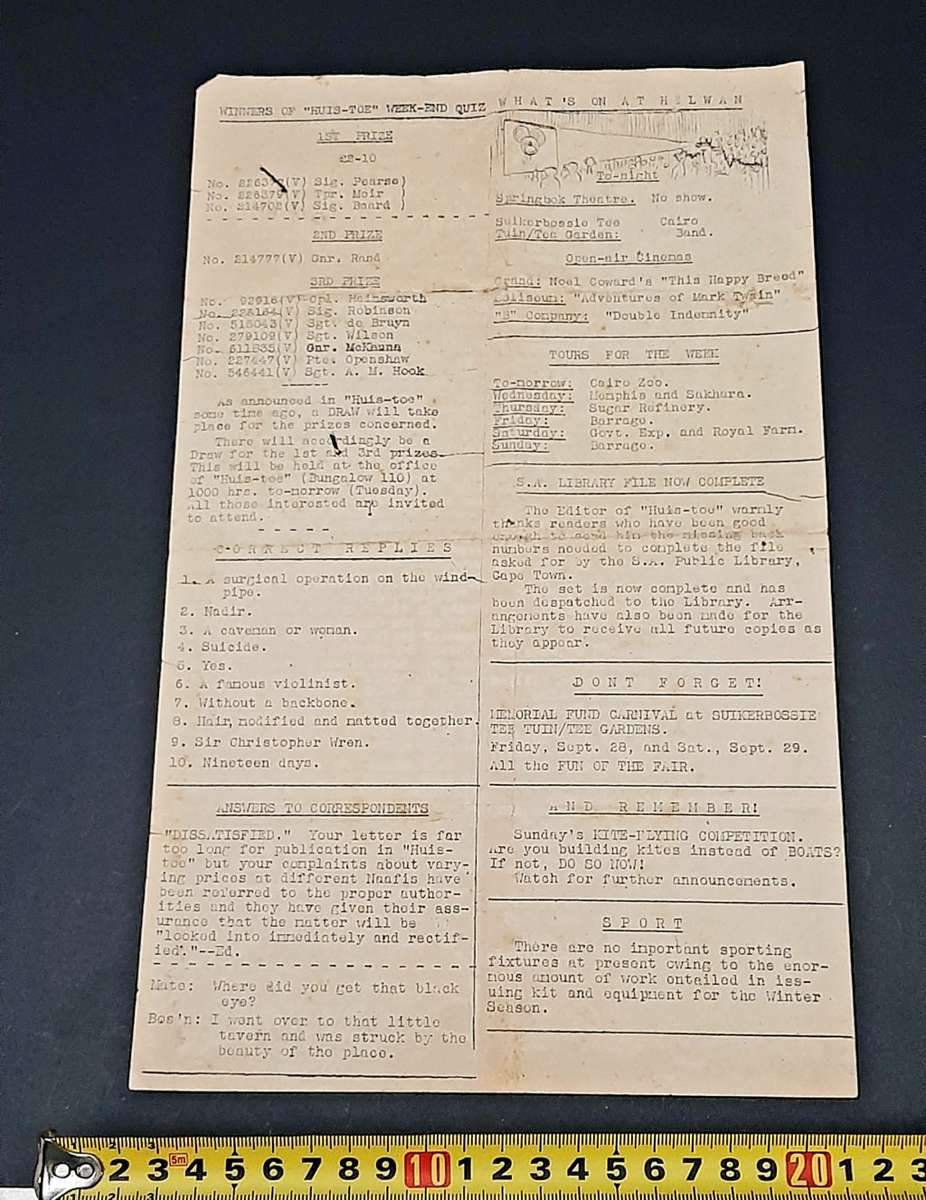 **RARE WW2 : South African Forces `Huis Toe` Demob. Newsletter D/ Sided #2 (1945).**