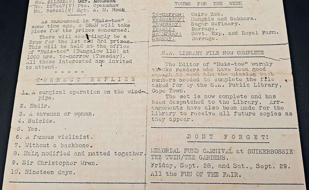 **RARE WW2 : South African Forces `Huis Toe` Demob. Newsletter D/ Sided #2 (1945).**