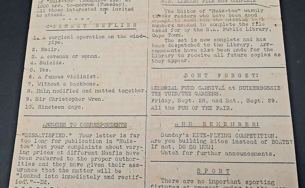 **RARE WW2 : South African Forces `Huis Toe` Demob. Newsletter D/ Sided #2 (1945).**