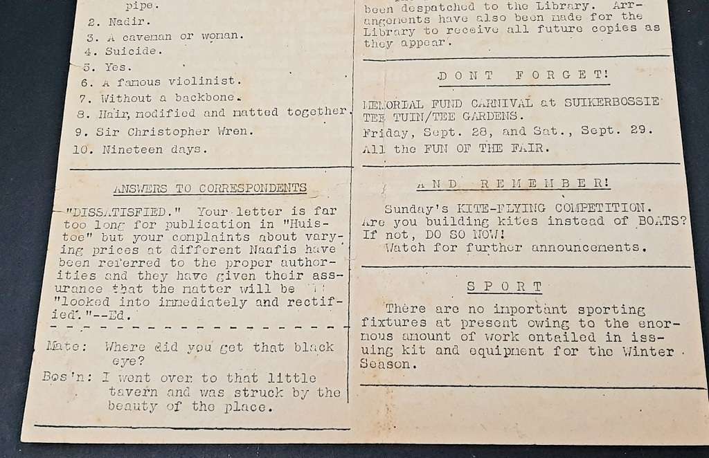 **RARE WW2 : South African Forces `Huis Toe` Demob. Newsletter D/ Sided #2 (1945).**