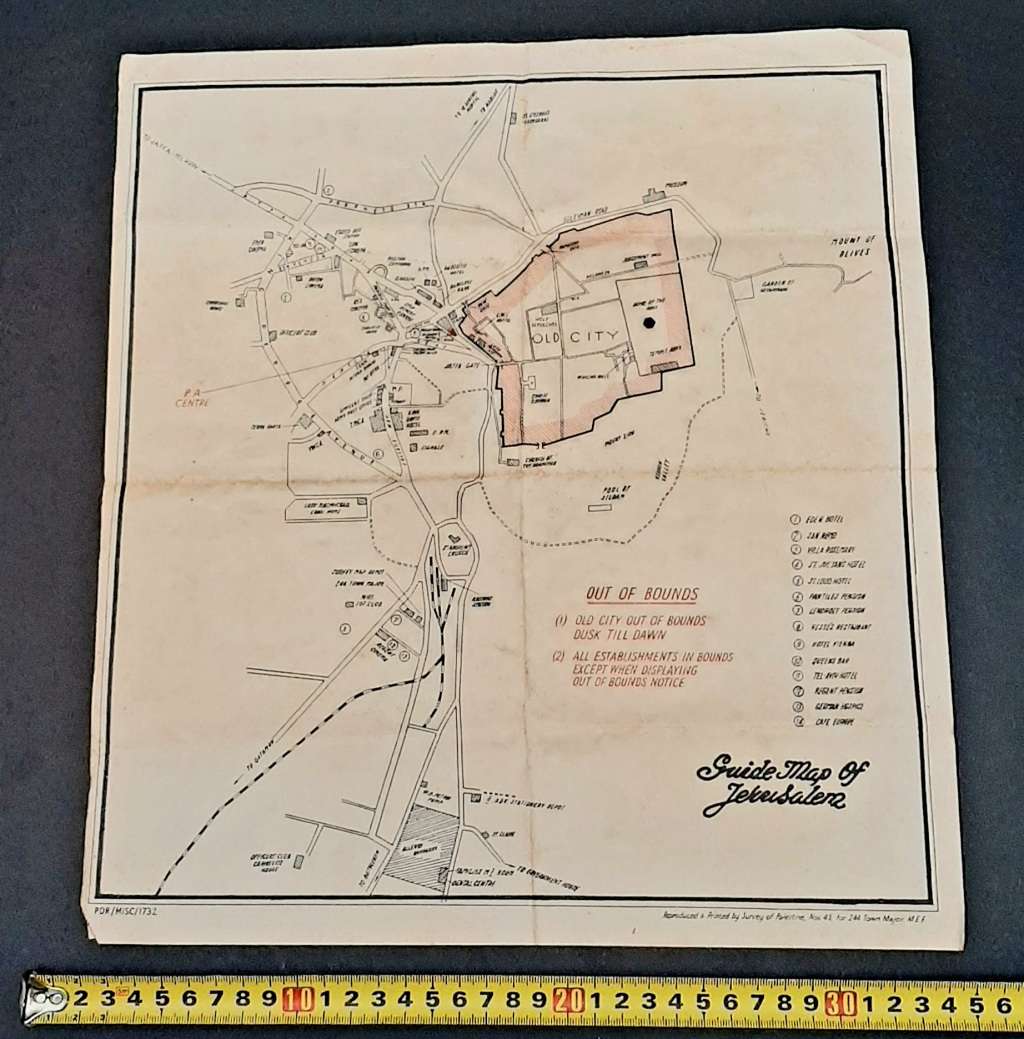 **RARE WW2: British Military Authority `Palestine` Jerusalem City Map (Inscribed April 1944).**