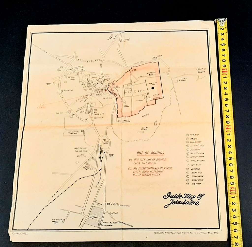 **RARE WW2: British Military Authority `Palestine` Jerusalem City Map (Inscribed April 1944).**