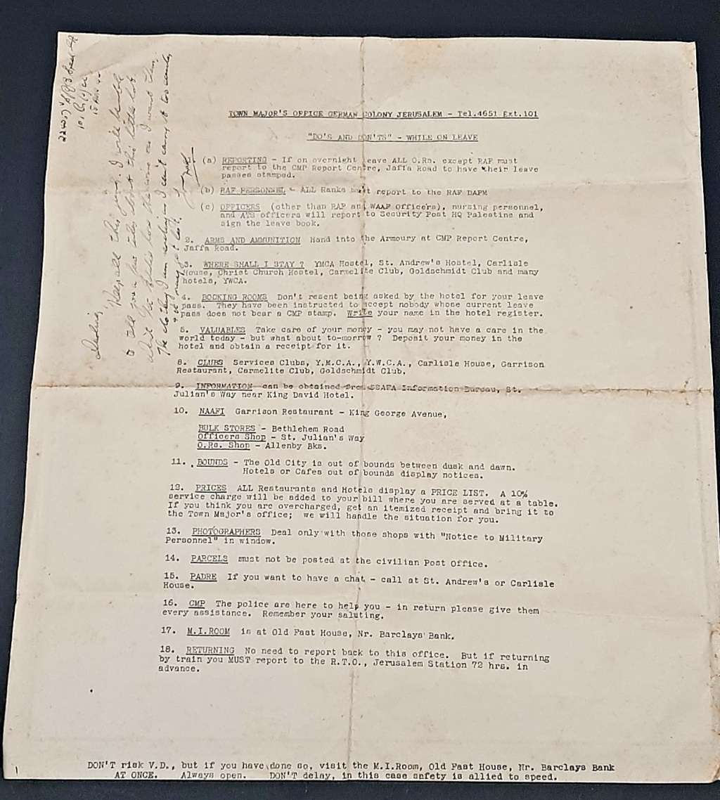 **RARE WW2: British Military Authority `Palestine` Jerusalem City Map (Inscribed April 1944).**