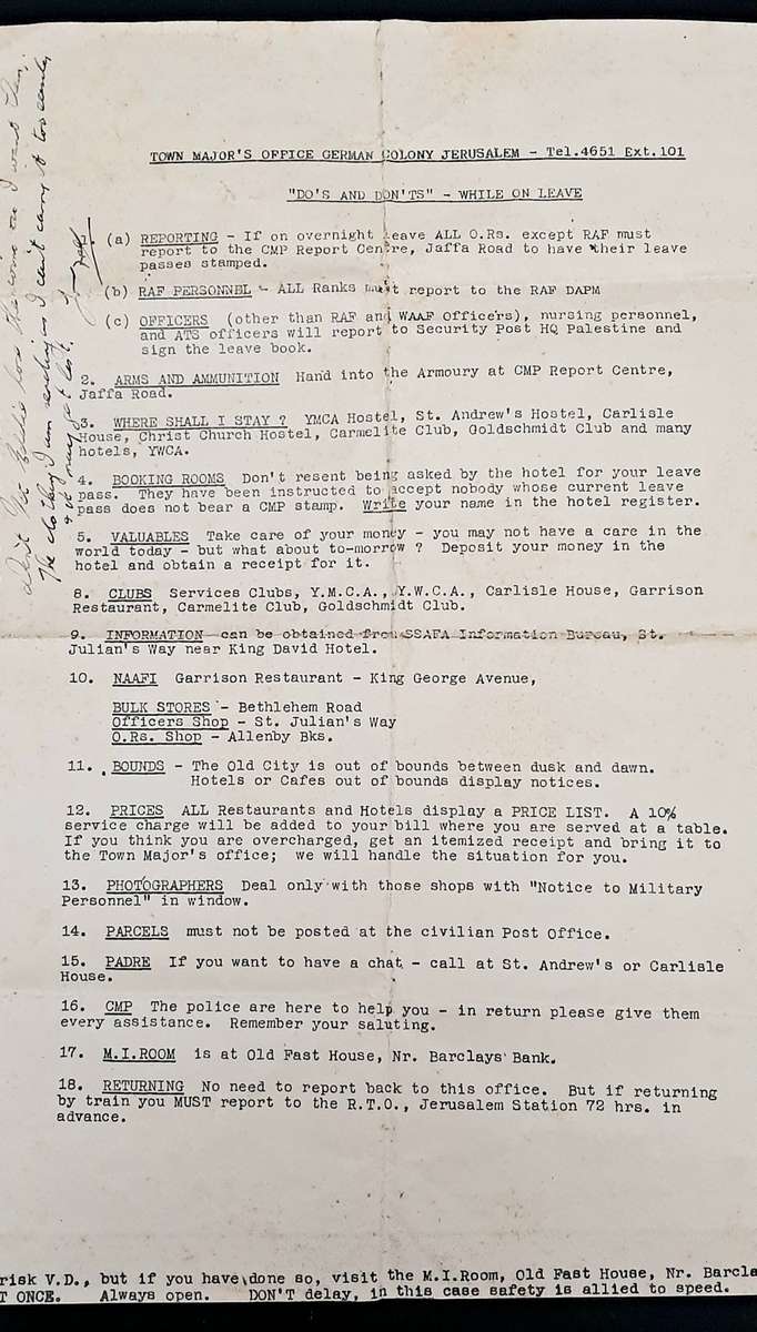 **RARE WW2: British Military Authority `Palestine` Jerusalem City Map (Inscribed April 1944).**