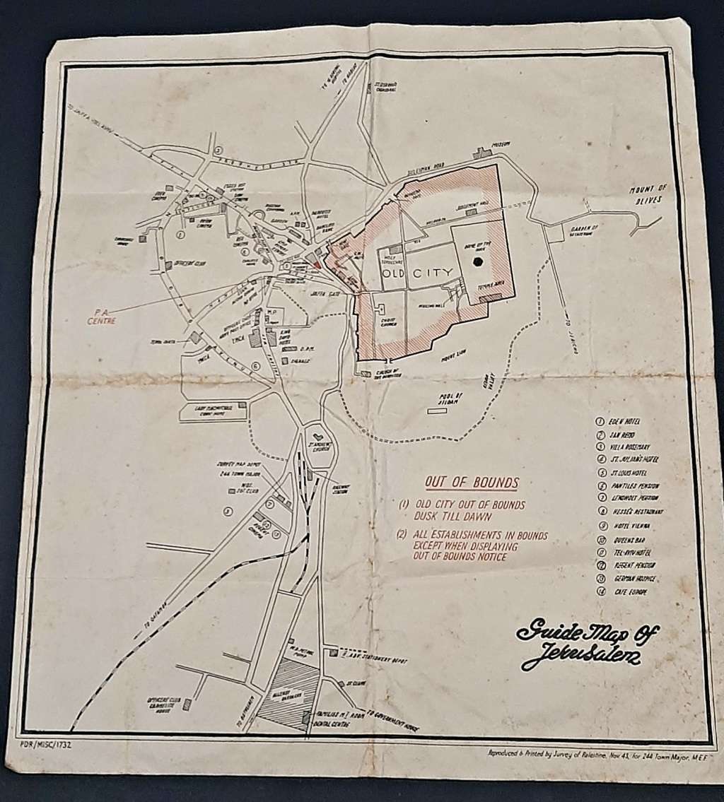 **RARE WW2: British Military Authority `Palestine` Jerusalem City Map (1943/  1944)#2 .**
