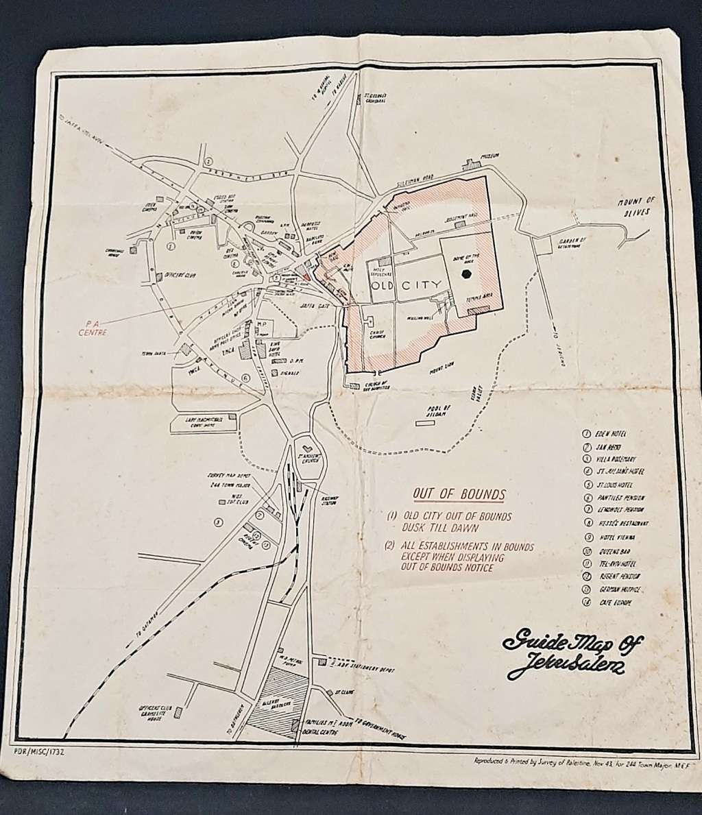 **RARE WW2: British Military Authority `Palestine` Jerusalem City Map (1943/  1944)#2 .**