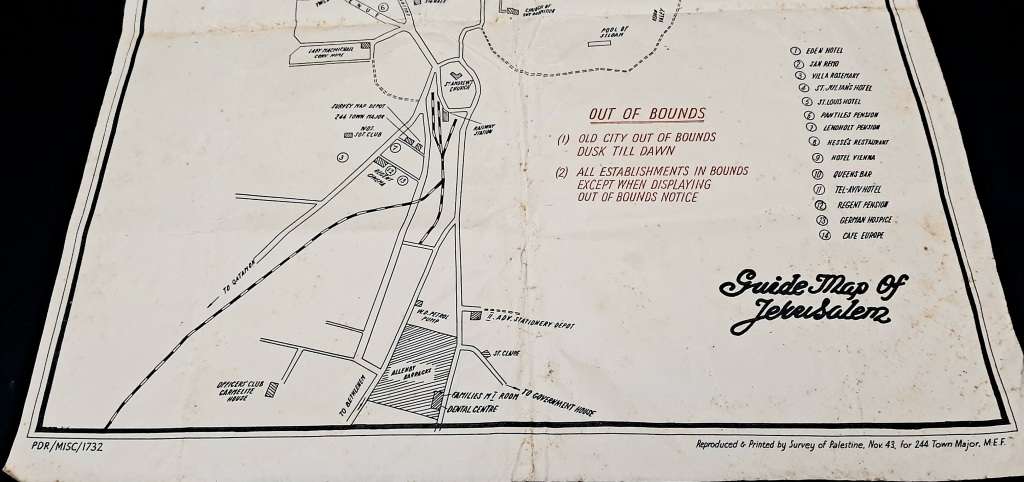 **RARE WW2: British Military Authority `Palestine` Jerusalem City Map (1943/  1944)#2 .**