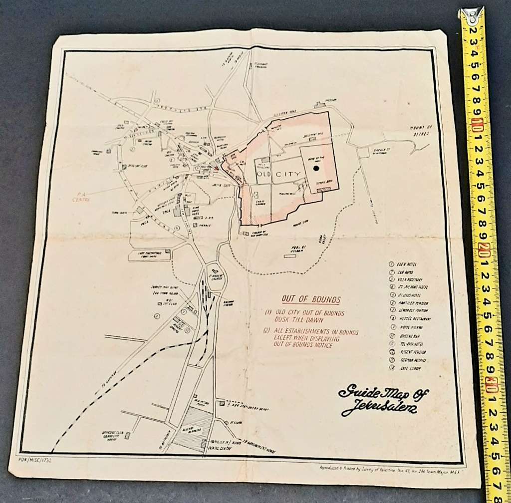 **RARE WW2: British Military Authority `Palestine` Jerusalem City Map (1943/  1944)#2 .**