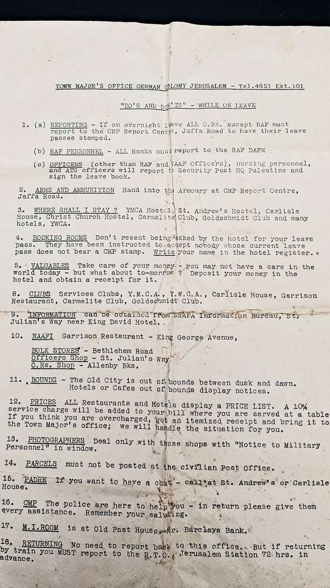 **RARE WW2: British Military Authority `Palestine` Jerusalem City Map (1943/  1944)#2 .**