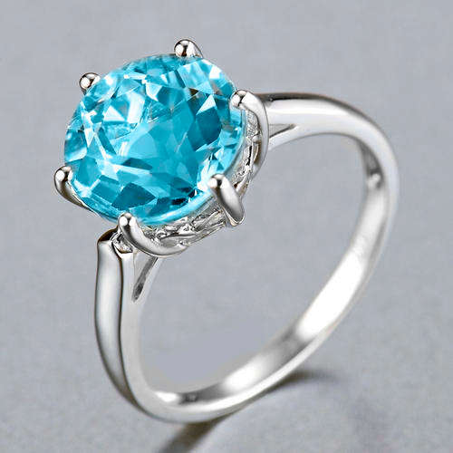 Guaranteed 100% REAL NATURAL, SOLID 14KT WHITE GOLD 5.30CT NATURAL BLUE TOPAZ RING