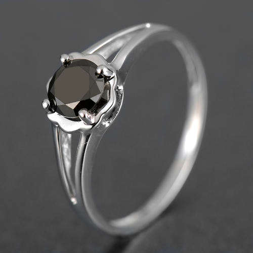 Guaranteed 100% REAL NATURAL, SOLID 14KT WHITE GOLD 0.60CT Brilliant Cut Black Diamond RING