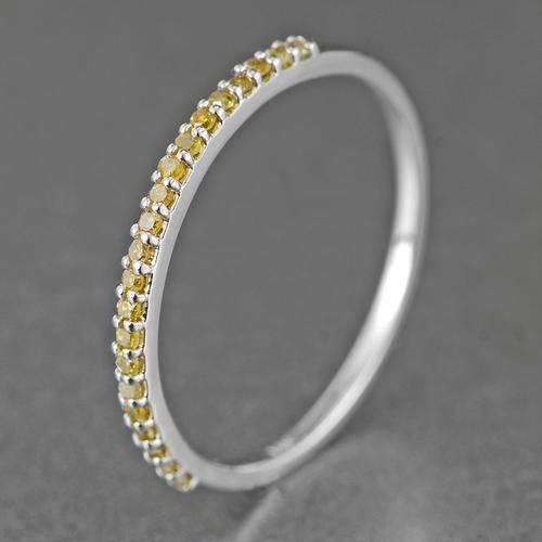 REAL NATURAL, SOLID 14KT WHITE GOLD 0.13CT NATURAL YELLOW DIAMONDS RING [D.H.K. CERTIFIED]