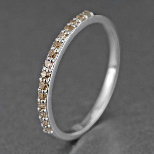 REAL NATURAL, SOLID 14KT WHITE GOLD 0.10CT NATURAL BROWN DIAMONDS RING [D.H.K. CERTIFIED]