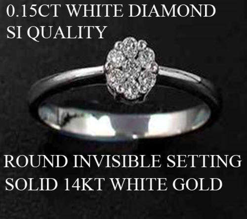 SOLID 14KT WHITE GOLD 0.15CT Round Brilliant Cut WHITE Diamond RING, Guaranteed 100% REAL NATURAL