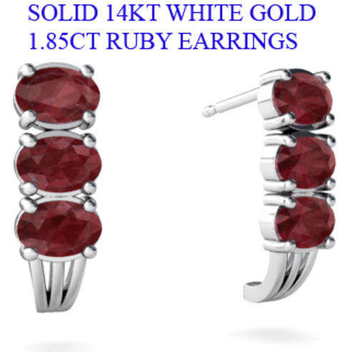 SOLID 14KT WHITE GOLD 1.85CT OVAL 5X3MM RUBY EARRINGS